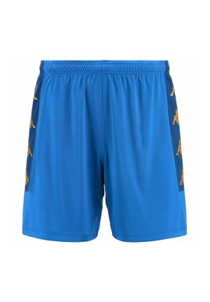 Shorts sportivi blu realizzati in tessuto leggero, con dettagli dorati e pannelli laterali in rete. Vita elastica per una vestibilità sicura.