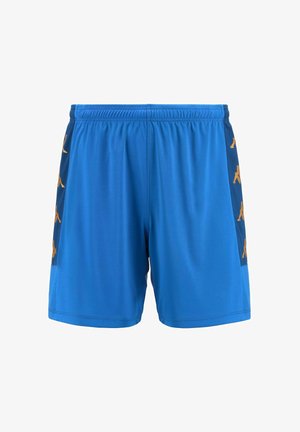 Shorts sportivi blu realizzati in tessuto leggero, con dettagli dorati e pannelli laterali in rete. Vita elastica per una vestibilità sicura.