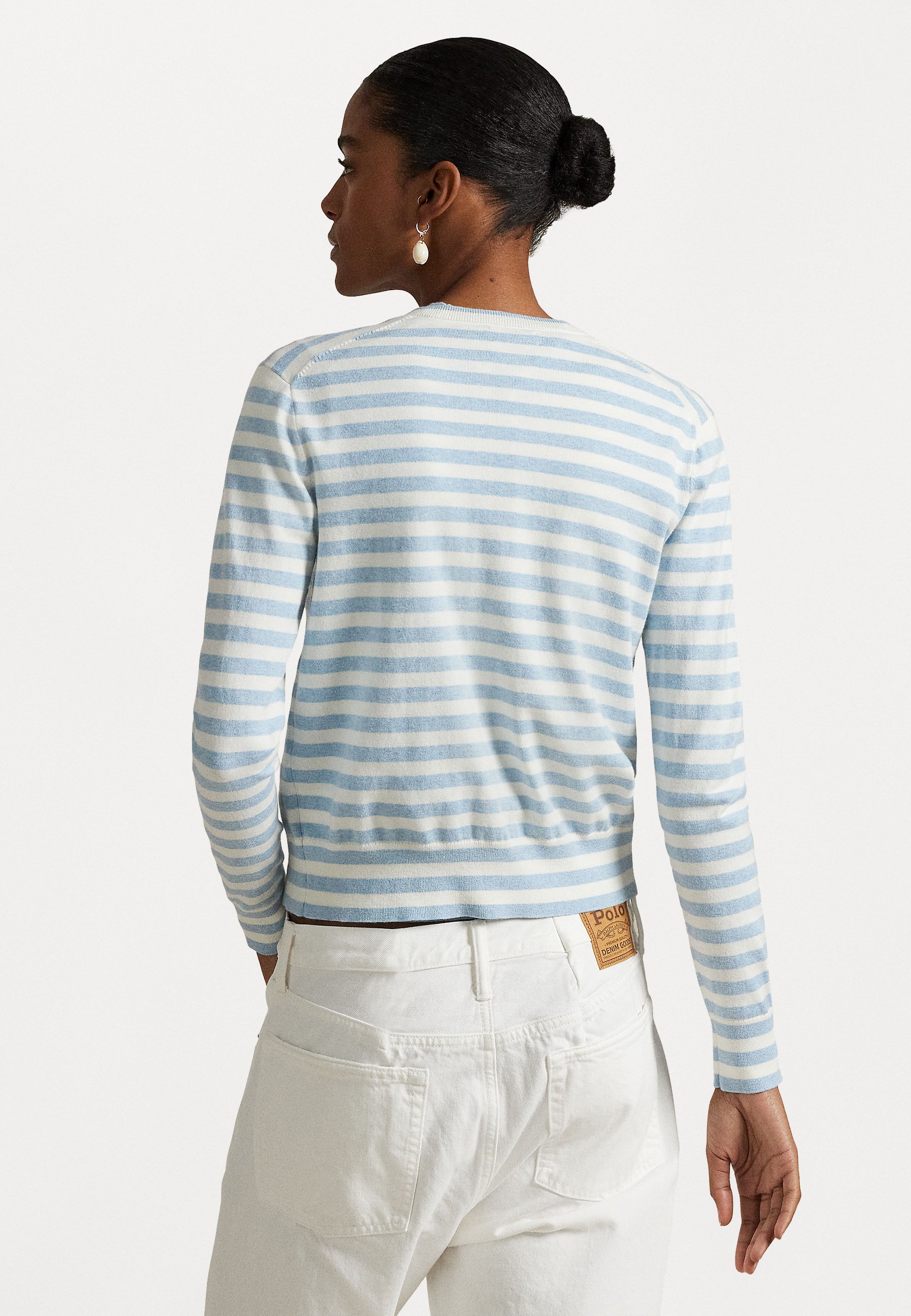 売れ筋商品|||ラルフローレン ニット&セーター レディース アウター STRIPED COTTON BLEND CARDIGAN - Cardigan - blue saturn/white Striped Cotton-Blend Cardigan | Ralph Lauren