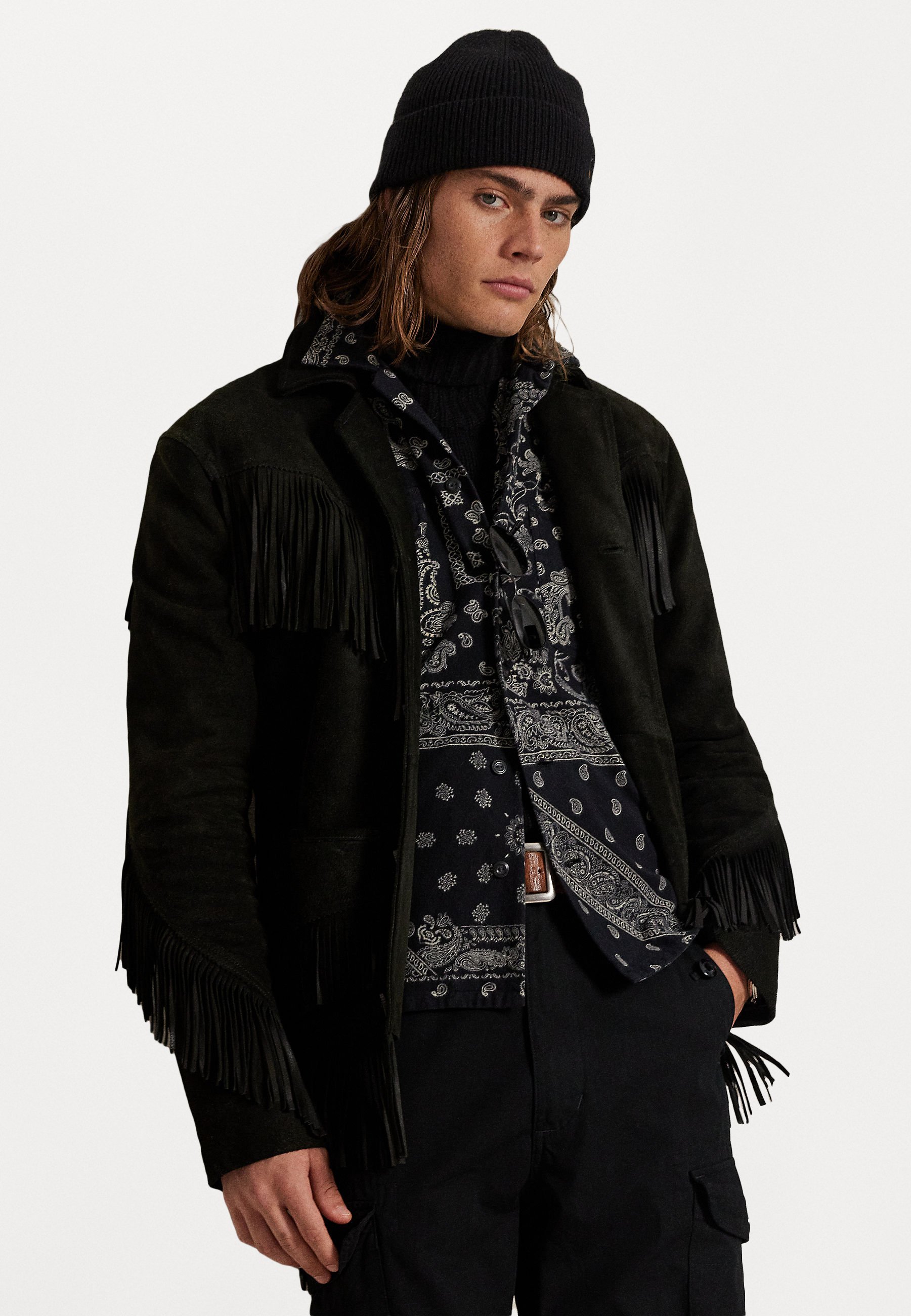 Polo Ralph Lauren FRINGE SUEDE JACKET - Leather jacket - black
