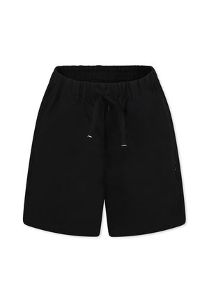 Shorts neri con vita elastica e cordoncino regolabile, dotati di tasche laterali e tessuto liscio.