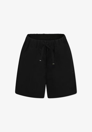 Shorts neri con vita elastica e cordoncino regolabile, dotati di tasche laterali e tessuto liscio.