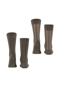 Braune Socken mit vertikalen Rippmustern, einem soliden dunkelbraunen Abschnitt und helleren Streifen. Weiches Material und knöchellange Ausführung.