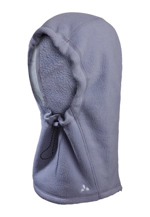 Hellviolette Fleece-Kapuze mit verstellbarem Kordelzug und weichem, strukturiertem Innenfutter, entwickelt für Wärme und den Einsatz im Freien.