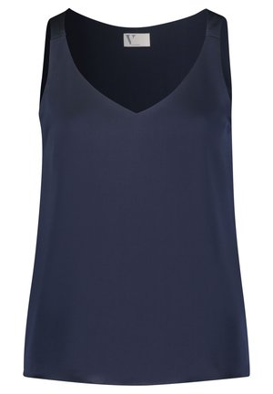 Haut sans manches bleu marine avec un décolleté en V, en tissu lisse. Doté de larges bretelles et d'une coupe ample.