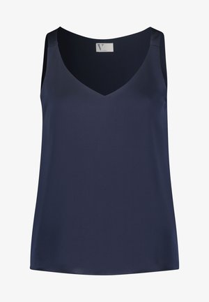 Haut sans manches bleu marine avec un décolleté en V, en tissu lisse. Doté de larges bretelles et d'une coupe ample.