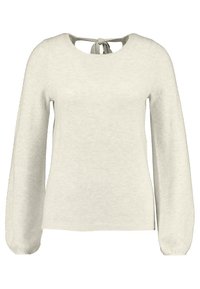 Lyscremet strikket sweater med lange ærmer, rund halsudskæring og en sløjfe detalje bagpå. Blød tekstur med elastiske manchetter.