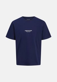 Navy blue short-sleeve t-shirt made of cotton. Features a small white "Originals Studio" graphic on the chest. Classic crew neck design.