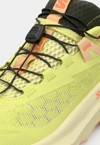 Αθλητικό παπούτσι σε λάιμ πράσινο με άνω μέρος από δίχτυ, μαύρο σύστημα κορδονιών, πορτοκαλί ακμές και υφή στη σόλα. Διαθέτει κομψό, σύγχρονο σχέδιο.