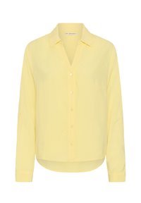 Garām piedurknēm, bāli dzeltena pogām aizdares kreklu ar apkakli un izliekta malu, sievietēm paredzēts dizains no Love Copenhagen.