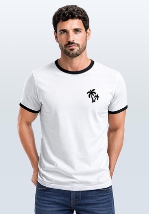 Neverless, HERREN T-SHIRT RETRO KONTRASTBUND - LOGO PALMEN - PRINTSHIRT IM - Print T-shirt - weiß-schwarz