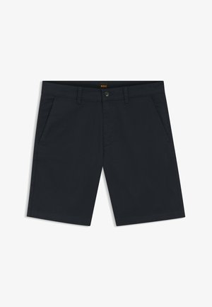 Pantaloncini neri da uomo su misura con passanti per cintura, chiusura frontale con bottoni e tasche laterali, disposti su uno sfondo bianco.