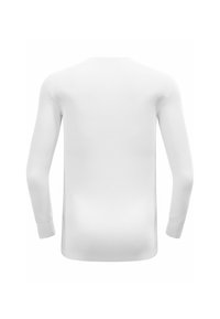 White long-sleeve shirt with a smooth texture, fitted shape, round neckline, and long sleeves. No visible patterns or hardware.