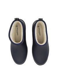 Scarpe slip-on impermeabili di colore navy con caldo rivestimento in pelliccia, punta rotonda e colletto elasticizzato per una vestibilità facile. Include una linguetta per maggiore comodità.