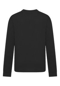 Schwarzes Langarmshirt mit Rundhalsausschnitt, das über eine glatte Textur und ein schlichtes Design verfügt. Die Ärmel enden am Handgelenk und zeigen keine sichtbaren Akzente.