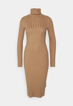 Even&Odd, ROLLKRAGEN BODYCON RIPP MIDI STRICKKLEID - Robe fourreau - camel