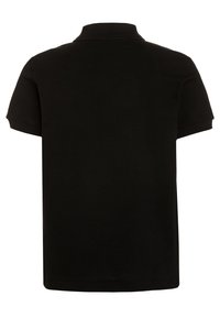 Polo shirt nero a maniche corte con colletto a coste, orlo dritto e texture liscia. Nessun logo o motivo visibile.