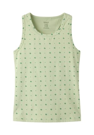 Débardeur vert clair sans manches avec petits motifs abstraits à pois vert foncé, conçu pour des enfants de 9 à 10 ans.