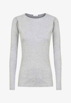 T-shirt grigio chiaro a maniche lunghe realizzato in cotone morbido, con scollatura rotonda e silhouette aderente, senza motivi o accenti visibili.