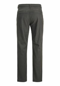 Dunkelgraue Baumwollhose mit geradem Schnitt. Sie verfügt über zwei Gesäßtaschen und maßgeschneiderte Nähte für ein sauberes Finish.