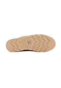 Suola di scarpa in gomma con un motivo a zigzag; colore beige chiaro con branding visibile. Spessa e texturizzata per offrire trazione e durata.