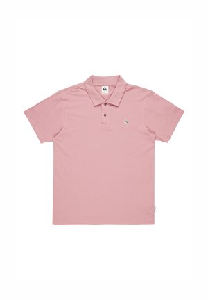 Pink cotton polo shirt with a collar, short sleeves, and a small logo on the left chest. Smooth texture and a classic fit design.