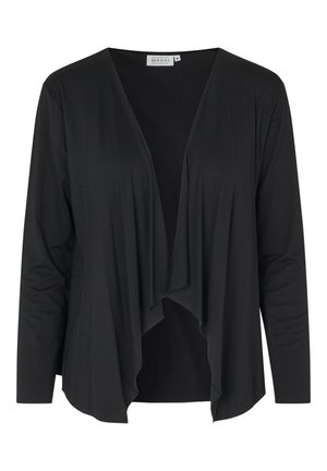 Černý, lehký cardigan s volným předním dílem, dlouhými rukávy a měkkou texturou. Neformální design, bez zapínání, hladké provedení.