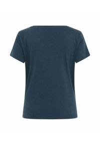 Dark blue short-sleeve t-shirt with a round neckline, made from smooth fabric and featuring a plain design without patterns or embellishments.