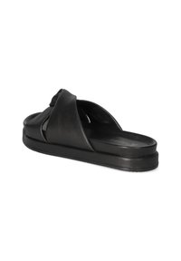Zwarte slip-on sandalen met een geknoopte banddesign, van glad leder, met een lage platformzool en een open teenstijl.
