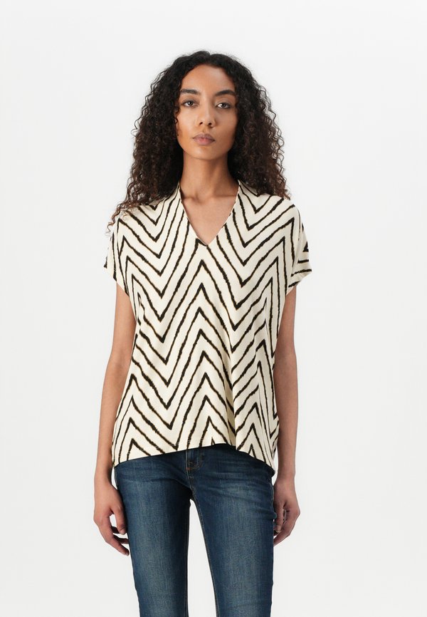 V NECK - Print T-shirt - natural