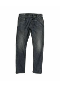 Donkergrijze denim jeans met een rechte cut, voorzien van een knoop- en ritssluiting, een vijf-pocketontwerp en subtiele vervagingdetails.