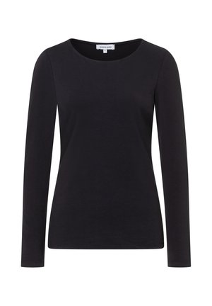 Schwarzes Langarm-Oberteil für Frauen mit rundem Ausschnitt, taillierter Silhouette und glattem Stoff.