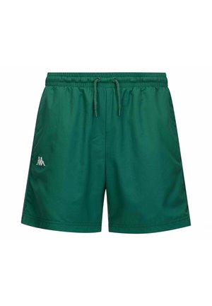 Pantaloni sportivi verdi realizzati in materiale leggero; vita elasticizzata con coulisse; presenta un logo bianco sul lato sinistro in basso.