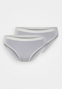 Culottes pour femmes en mélange de coton gris avec une taille contrastante blanche. Texture lisse et coupe classique, vendues par lot de deux.