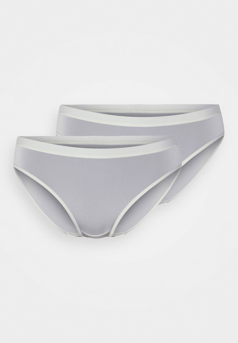 Culottes pour femmes en mélange de coton gris avec une taille contrastante blanche. Texture lisse et coupe classique, vendues par lot de deux.