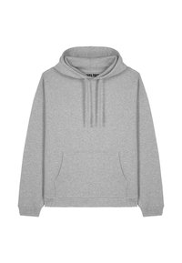 Pullover grigio in felpa, realizzato in un morbido tessuto testurizzato, con tasca a marsupio frontale, coulisse sul cappuccio e polsini a costine.