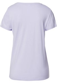 Lilac lyhythihainen T-paita, jonka pääntie on pyöreä ja se on valmistettu pehmeästä puuvillasekoitteesta. Ominaisuuksiin kuuluu rento leikkaus ja sileä pinta ilman koristeita.