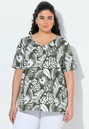 SHORT SLEEVE V-NECK - T-shirt imprimé - olive/grey