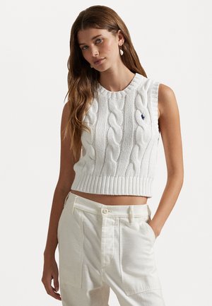 CABLE KNIT COTTON CROPPED VEST - Neule - white