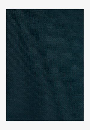 Tejido de punto en color azul verdoso con una textura fina y un patrón uniforme, mostrando un color consistente y puntadas suavemente redondeadas en toda su superficie.