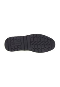 Sole di scarpa in gomma nera con un motivo di grip testurizzato che presenta sezioni di linee orizzontali, diagonali e verticali per una migliore aderenza.