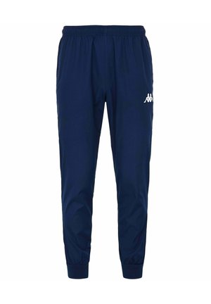 Pantaloni da jogging navy realizzati in tessuto leggero, con vita elastica, polsini e un logo bianco sulla coscia sinistra.