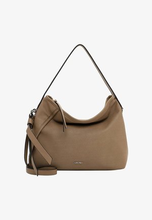 Borsa a tracolla in pelle beige perforata con una forma morbida, dotata di una sola tracolla e di una tracolla rimovibile. Accenti in hardware argentato.