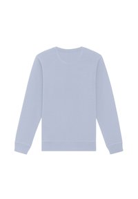 Lichtblauwe sweatshirt met lange mouwen, een ronde hals en ribgebreide manchetten en zoom. Glad textuur, geen patronen of accenten.