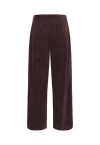 Braune Corduroy-Hosen mit weitem Beinschnitt und strukturiertem Rippenmuster, featuring eine hohe Taille und zwei Gesäßtaschen.