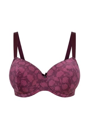 Ulla Popken, FLORAL PRINT SOFT CUP UNDERWIRE BRA - Soutien-gorge à armatures - dark claret