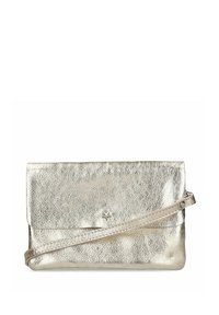 Metallinen kultainen teksturoitu nahkakotelo, jossa on kapea rannesolki ja pieni tähtityyli etupuolen läppä.}}