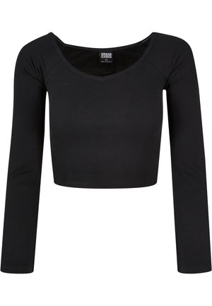 SHORT RIB WIDE V NECK LONGSLEEVE - Top s dlouhým rukávem - black