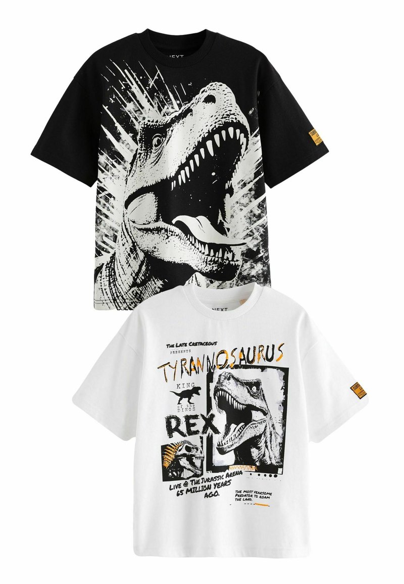 Next GRAPHIC SHORT SLEEVE 2 PACK STANDARD - Apdrukāts T-krekls - black white dinosaur