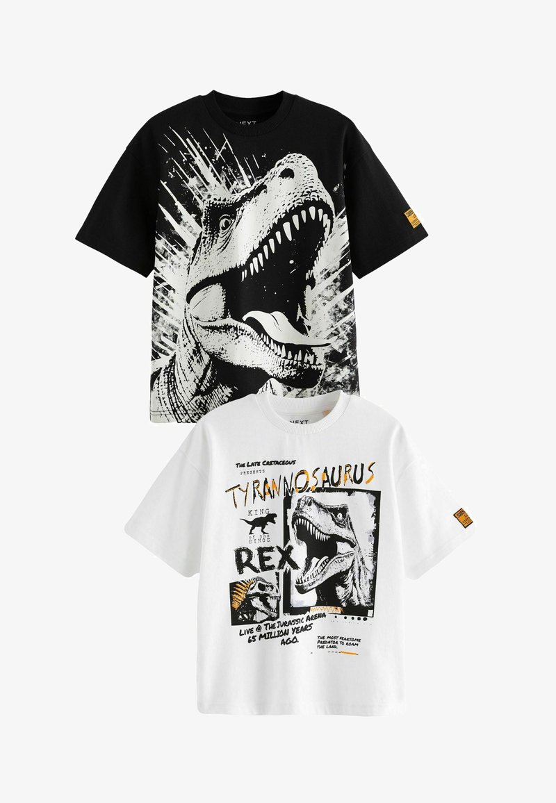 Next GRAPHIC SHORT SLEEVE 2 PACK STANDARD - Marškinėliai su spaudiniu - black white dinosaur